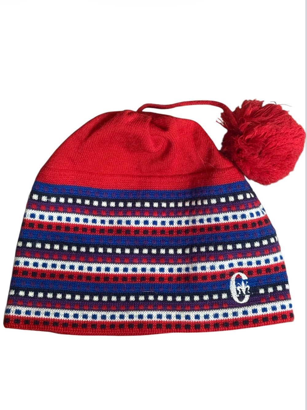 Conte of Florence Italian Red Striped Pom Beanie Hat!